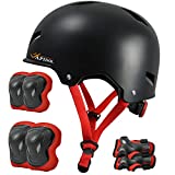 Kids Skateboard Helmet, Bike Helmet for 3-8 Ages CPSC Certified with Elbow Pads Knee Pads Wrist Guards Sports Protective Gear, Impact Resistant ABS Shell, Adjustable Size, Removable Breathable Lining